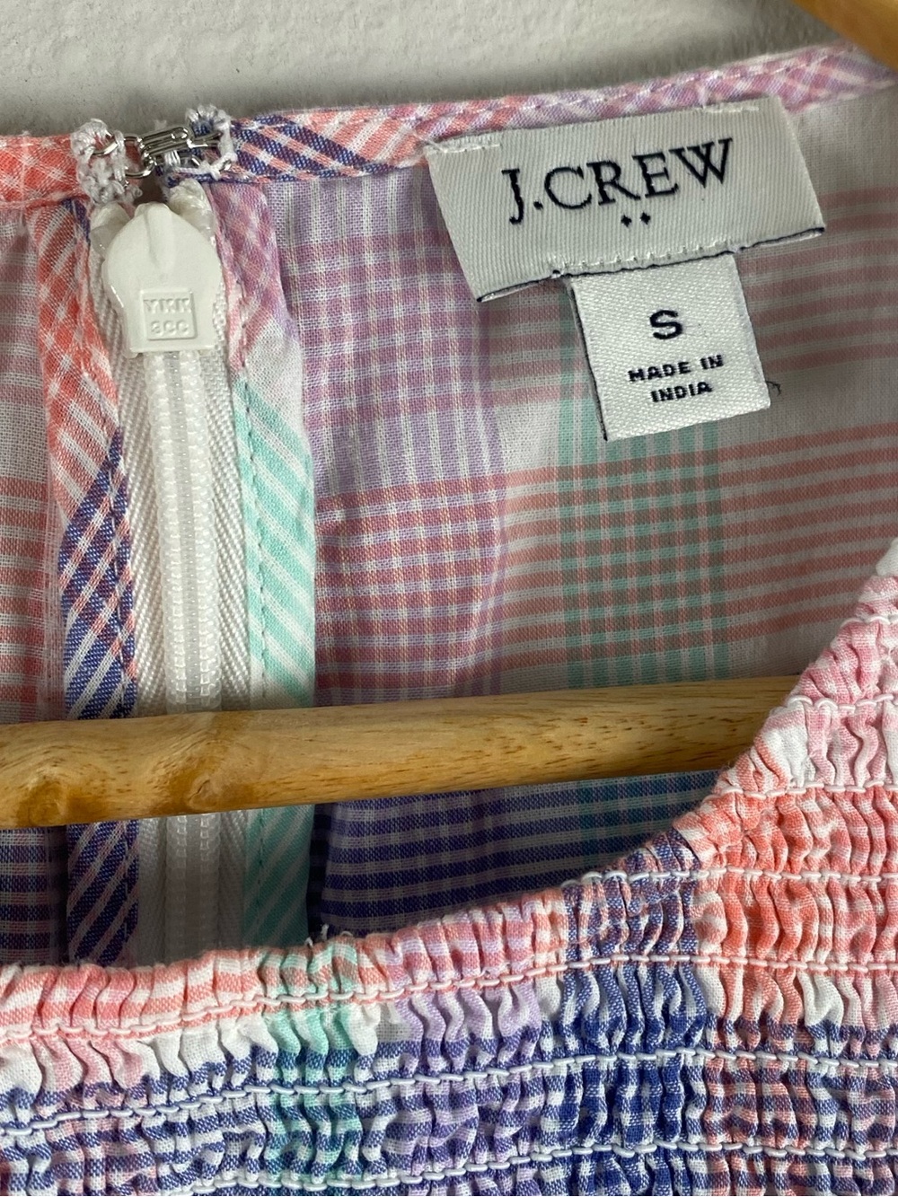 J. Crew Factory Pastel Plaid Smocked Midi Dress | 2 Pockets | Multicolor - Picture 13 of 16